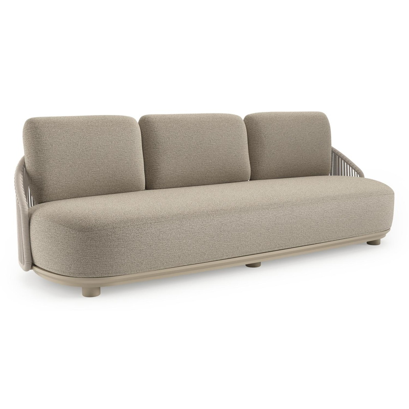 Vadelo loungebank in beige aluminium en beige verticaal geweven ronde rope met catania beige all weather cosytica kussen