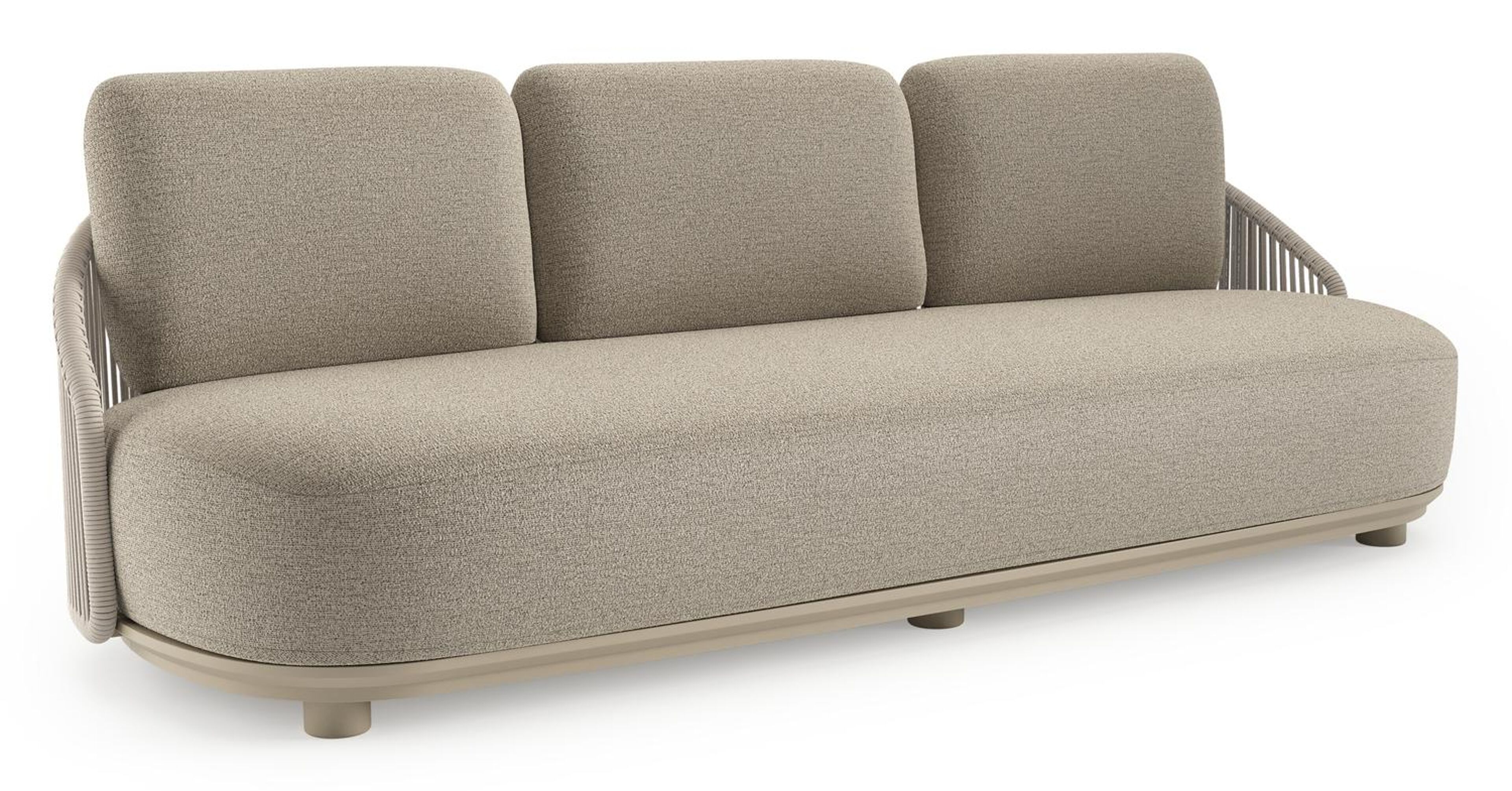 Canapé de jardin Vadelo en aluminium beige et corde ronde tissée verticalement beige et coussins en all weather cosytica catania beige