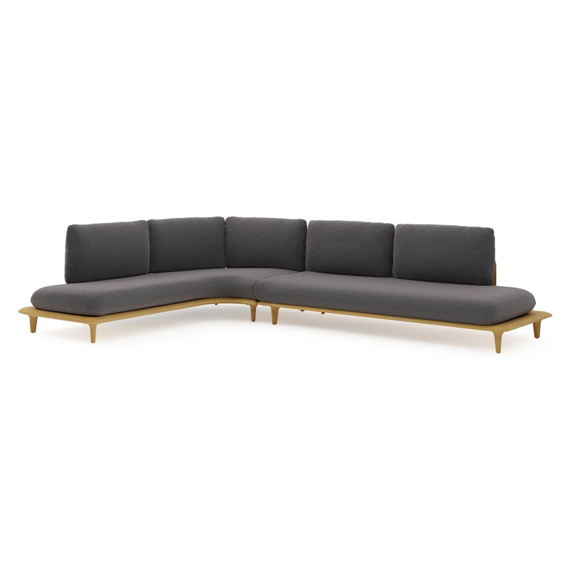 Salon de jardin d'angle Bomero en teck et coussins en all weather solica firenze tunder