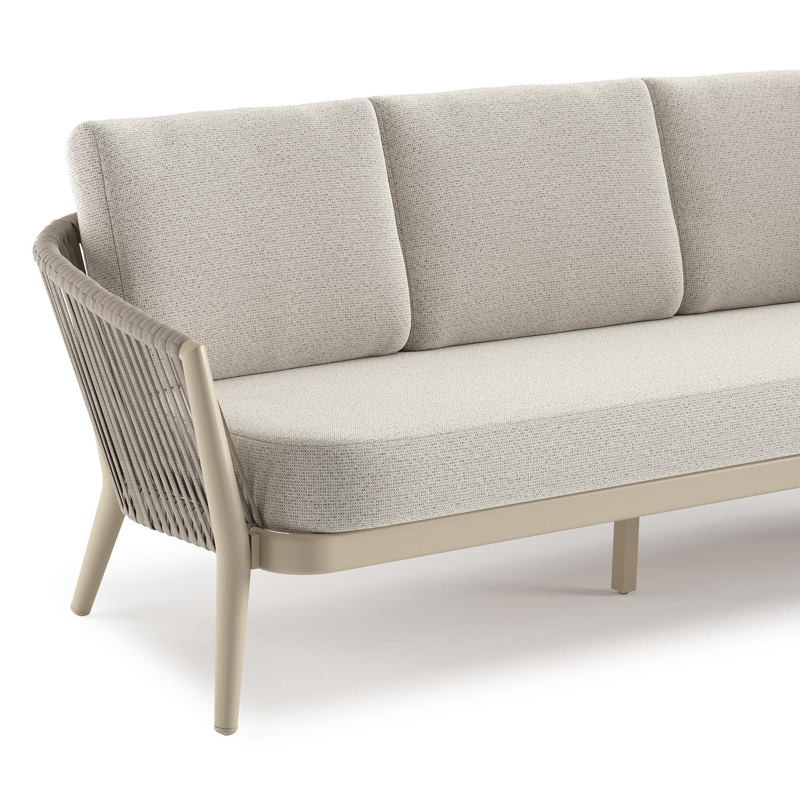Orso loungebank in beige aluminium en beige verticaal geweven luxe vlakke rope met Firenze Natural all weather solica kussen