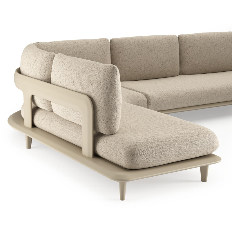 Salon de jardin d'angle Bomero en aluminium beige et coussins en all weather cosytica bora desert