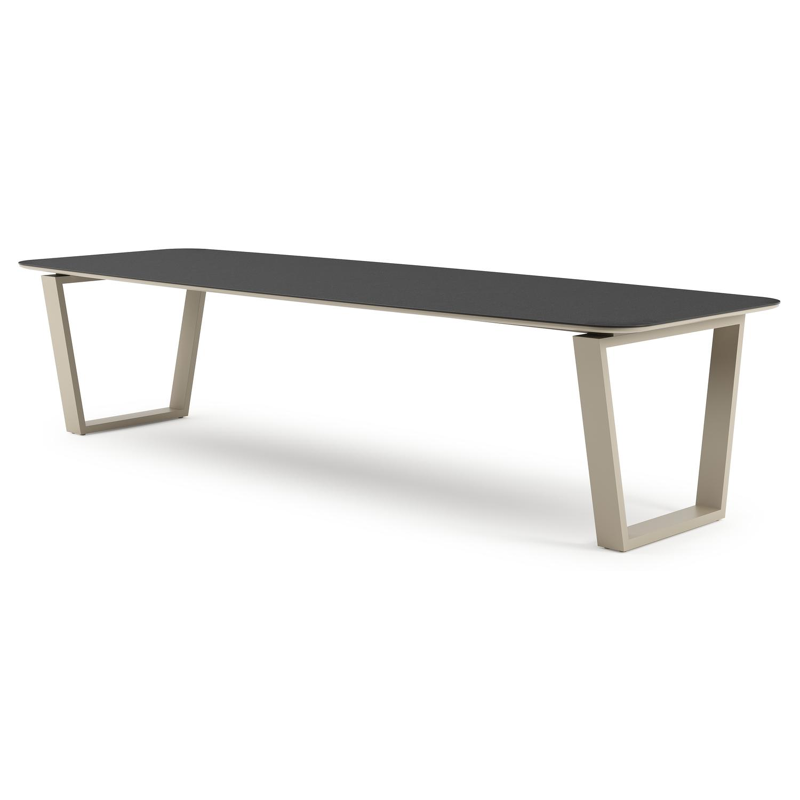 Table de jardin Pagino forme de bateau en aluminium beige et céramique pleine Nero Black - Lg. 315 x Lrg. 115 x Haut. 73 cm