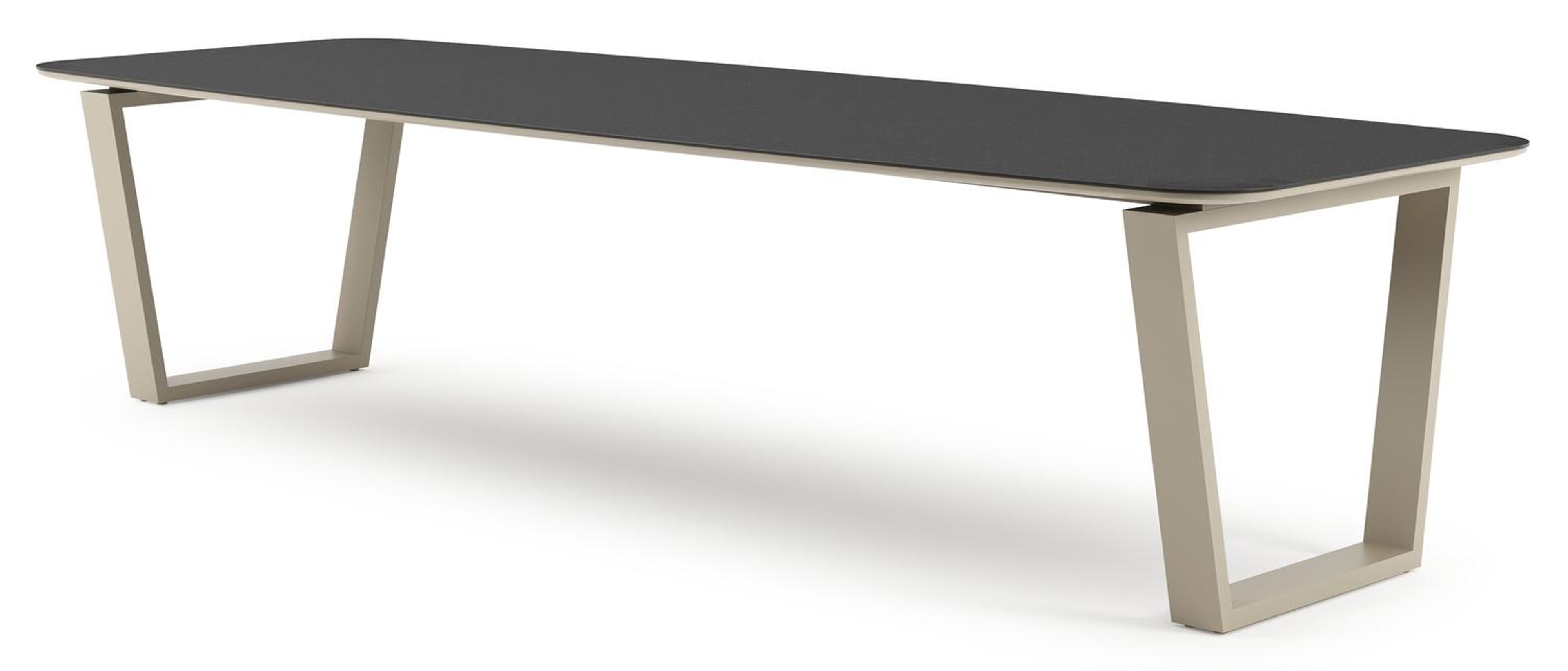 Pagino tuintafel bootvorm in beige aluminium en volkeramiek Nero Black - L 315 x B 115 x H 73 cm