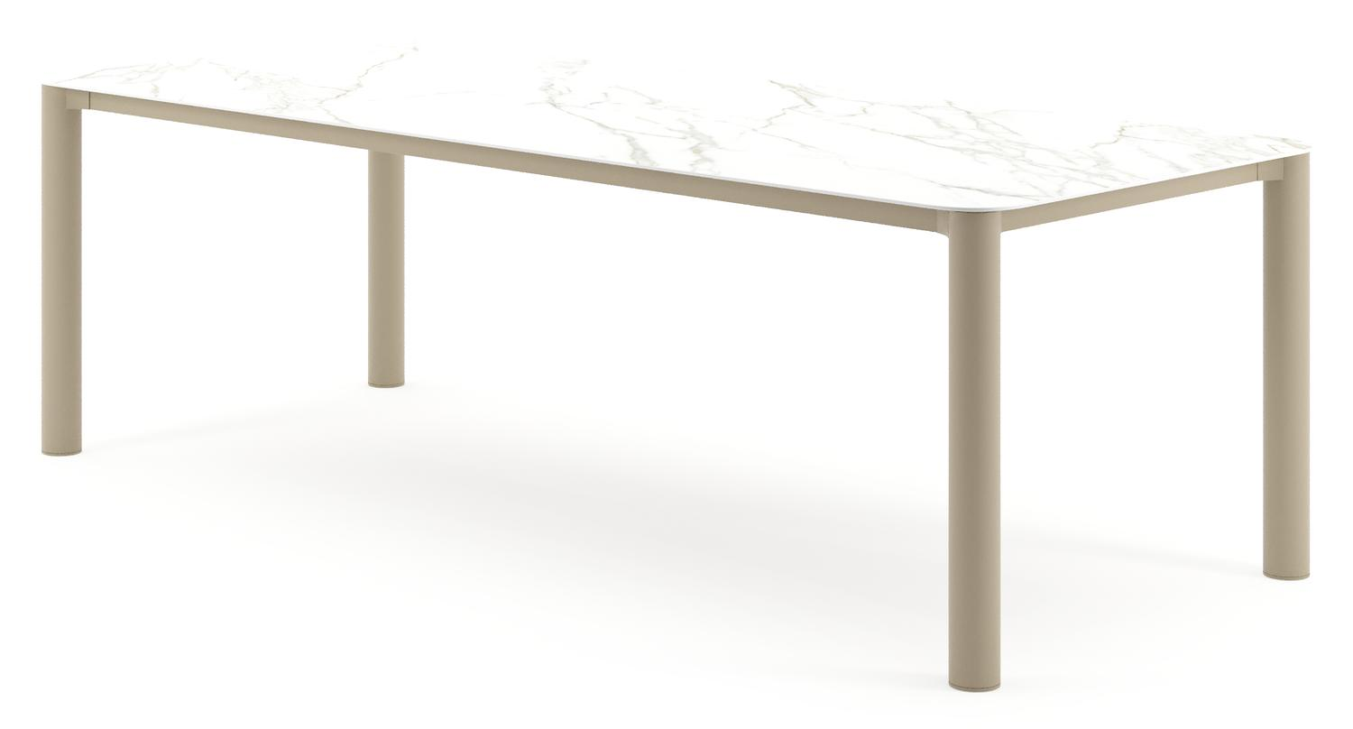 Orso tuintafel rechthoekig afgerond in beige aluminium en volkeramiek Calacatta - L 240 x B 100 x H 74.5 cm