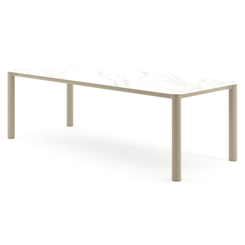 Orso tuintafel rechthoekig afgerond in beige aluminium en volkeramiek Calacatta - L 240 x B 100 x H 74.5 cm