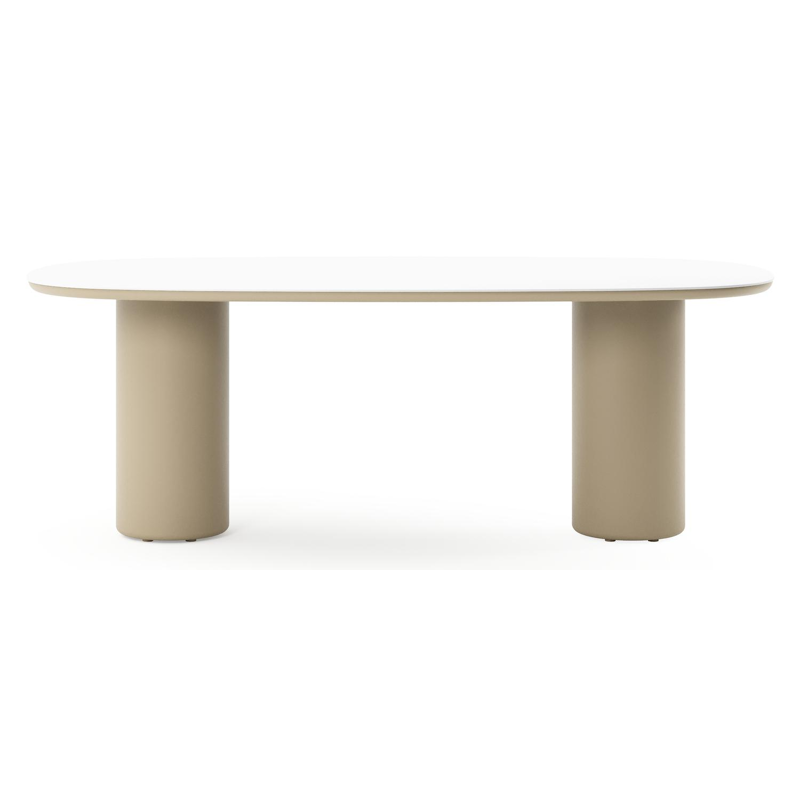 Amico tuintafel bombo in beige aluminium en volkeramiek Arctic White - L 210 x B 110 x H 73.5 cm