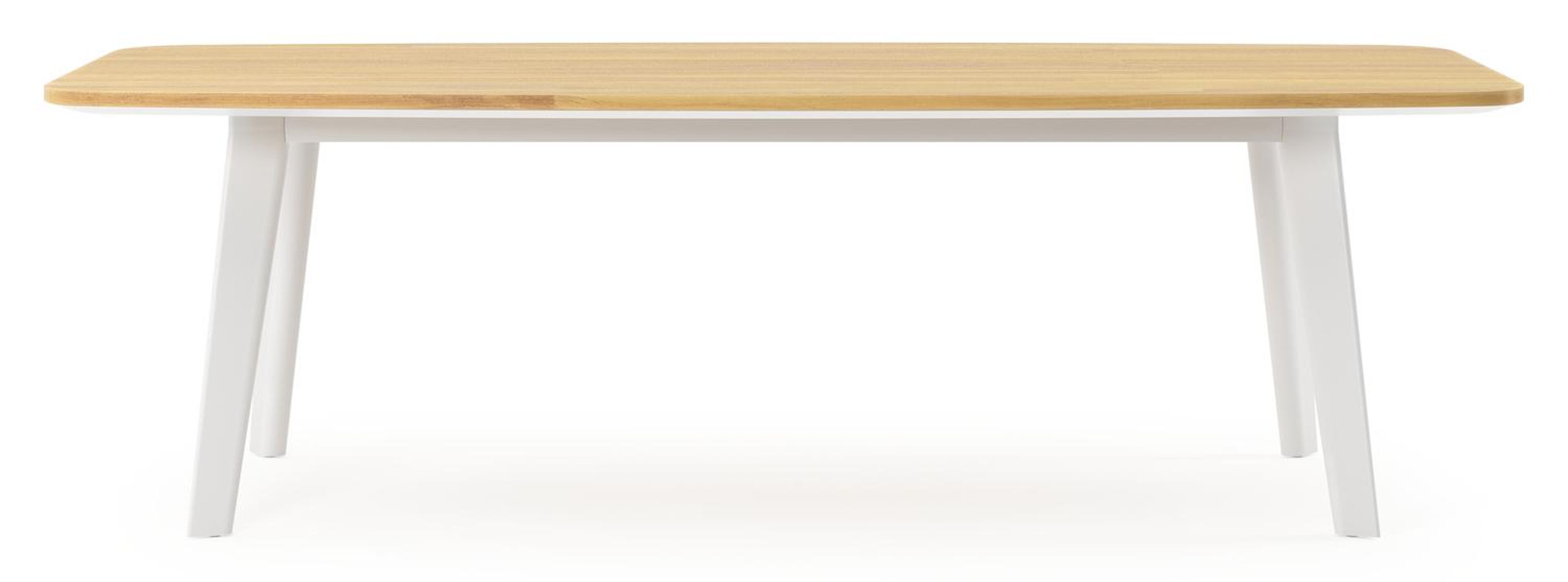 Table de jardin Lacrima forme de bateau en aluminium blanc et teck - Lg. 255 x Lrg. 115 x Haut. 75 cm