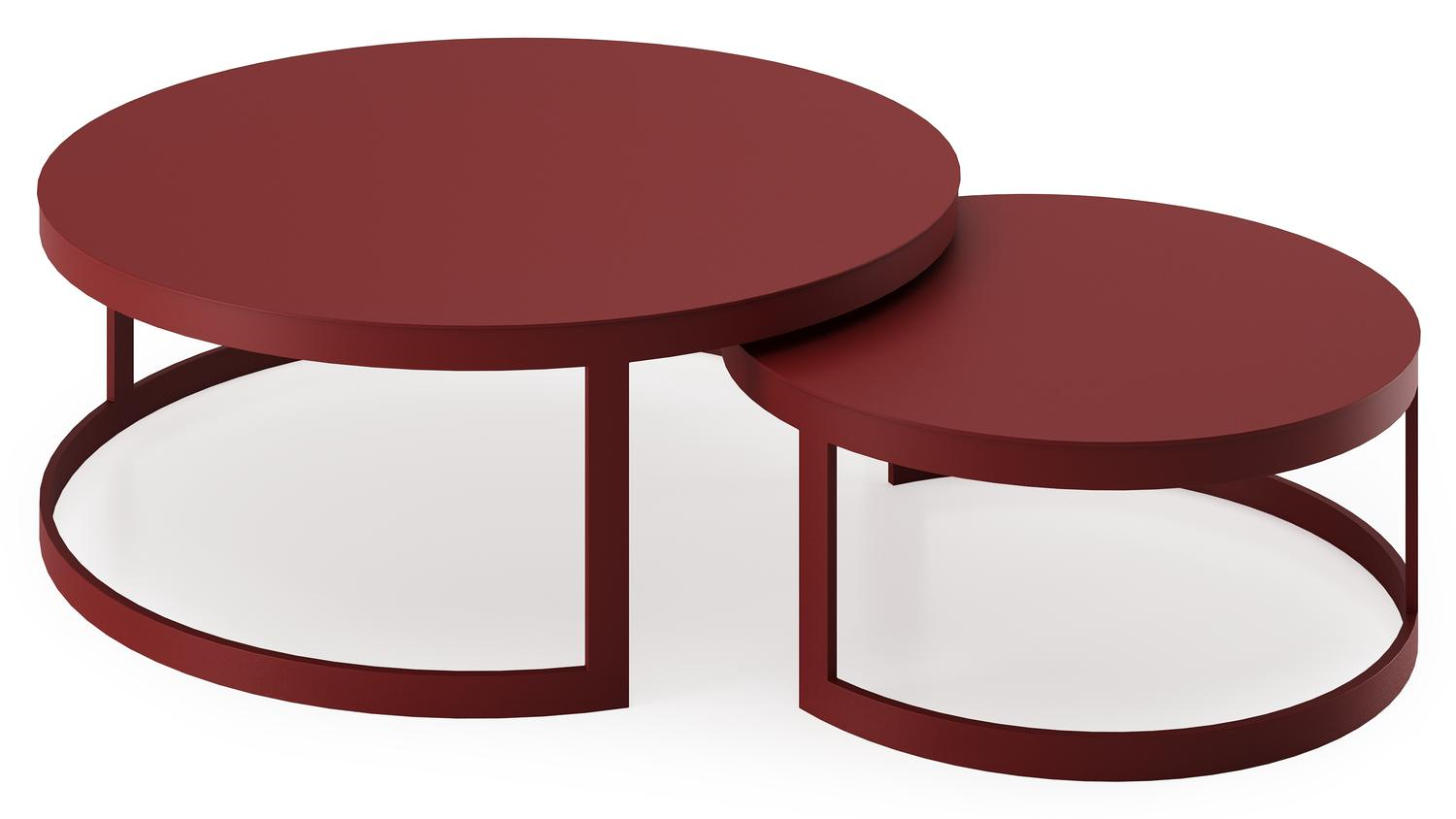 Ensemble de 2 tables de basse Enna en aluminium ruby - Dia. 100/70 x H 37/30 cm