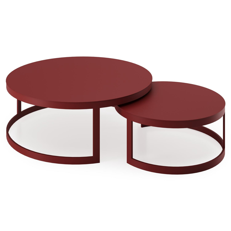 Enna set van 2 loungetafels in ruby aluminium - Dia. 100/70 x H 37/30 cm