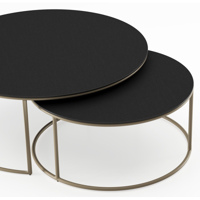 Ensemble de 2 tables d'appoint Fano ronde en aluminium beige et céramique pleine Nero Black - Diam. 85 x Haut. 35 cm