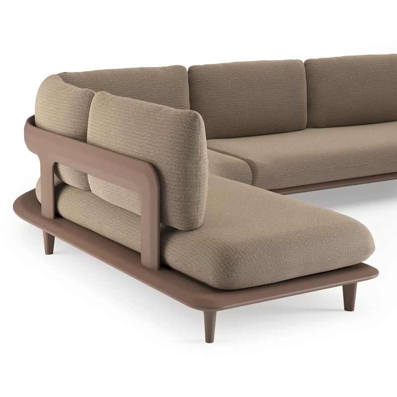 Salon de jardin d'angle Bomero en aluminium taupe et coussins en all weather solica firenze earth