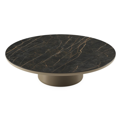 Table de basse Amico ronde en aluminium beige et céramique pleine Black Obsession - Diam. 110 x Haut. 28 cm
