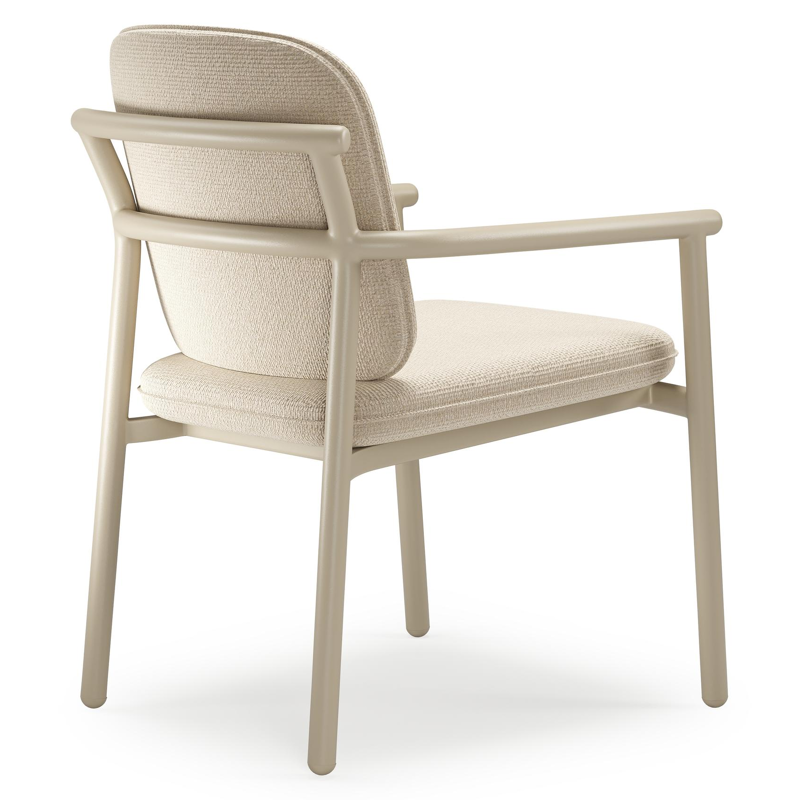 Bono stapelbare tuinstoel in beige aluminium met stoelkussen in All Weather Cosytica Althea Chalk