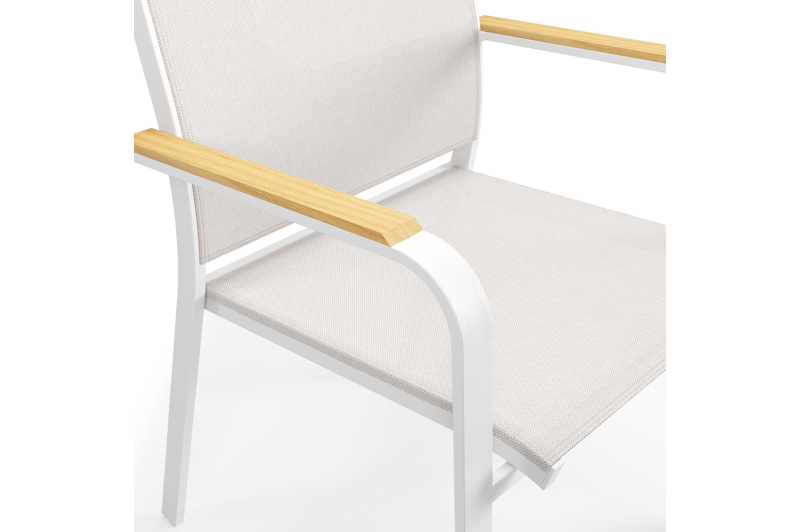 Mosa bootvormige tuinset in wit aluminium en teak natural finish met 8 Amalfi tuinstoelen