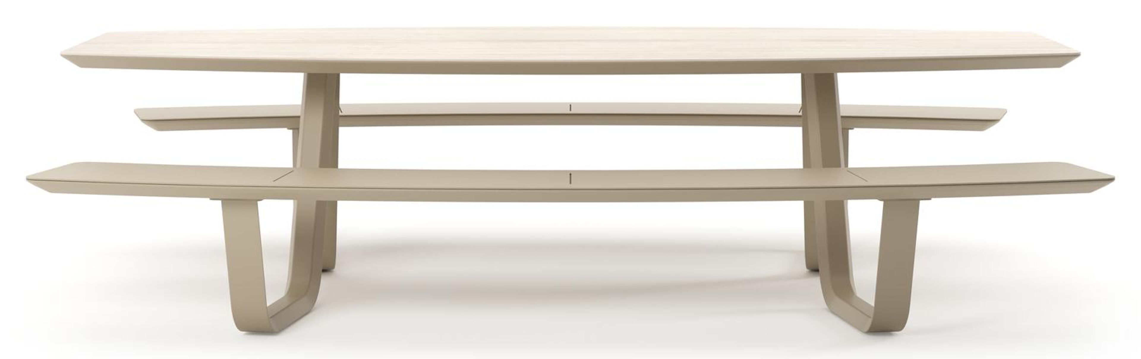 Forno picknicktafel bootvorm in beige aluminium en volkeramiek Travertino Bianco - L 280 x B 192 x H 72 cm