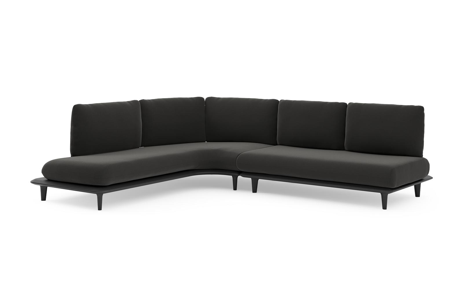 Salon de jardin d'angle Bomero en aluminium noir et coussins en all weather sunbrella® luxe natte sooty