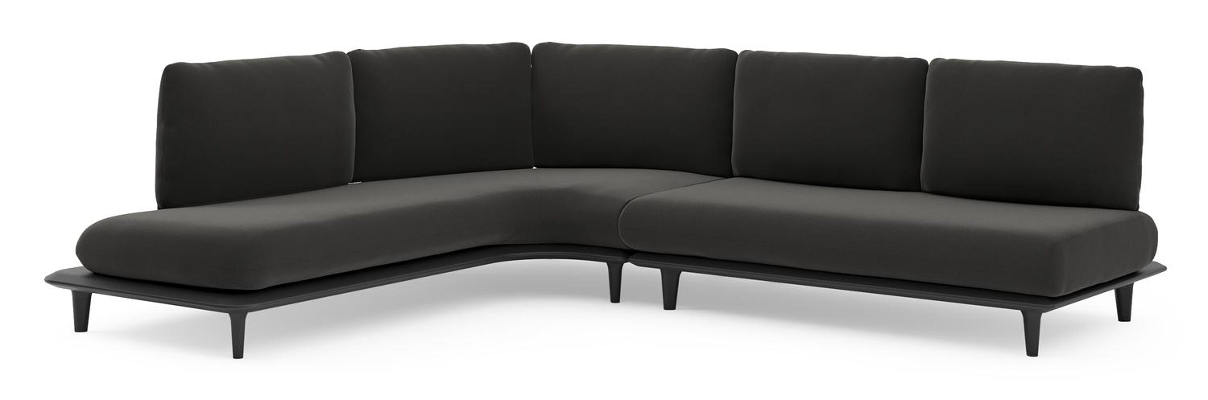 Bomero loungehoek in zwart aluminium met natte sooty all weather sunbrella® luxe kussen