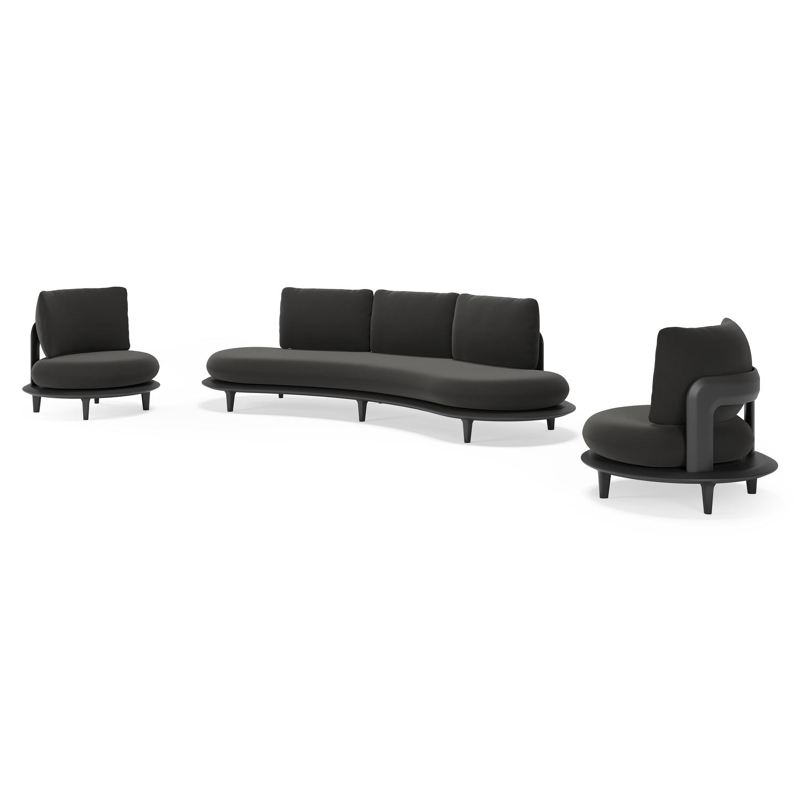 Bomero loungeset in zwart aluminium met natte sooty all weather sunbrella® luxe kussen