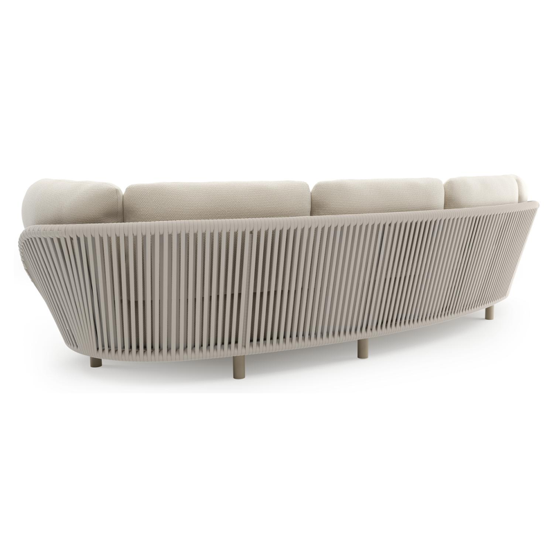 Lupino loungebank in beige aluminium en beige verticaal geweven luxe vlakke brede rope met althea off white all weather cosytica kussen