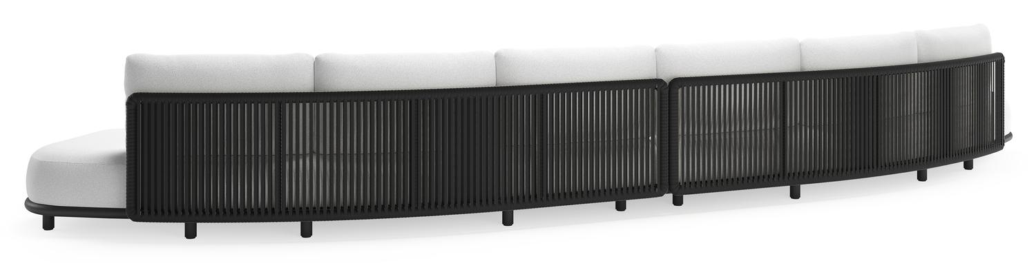 Lomano loungebank in zwart aluminium en beige verticaal geweven luxe vlakke rope met ego birch all weather solica kussen