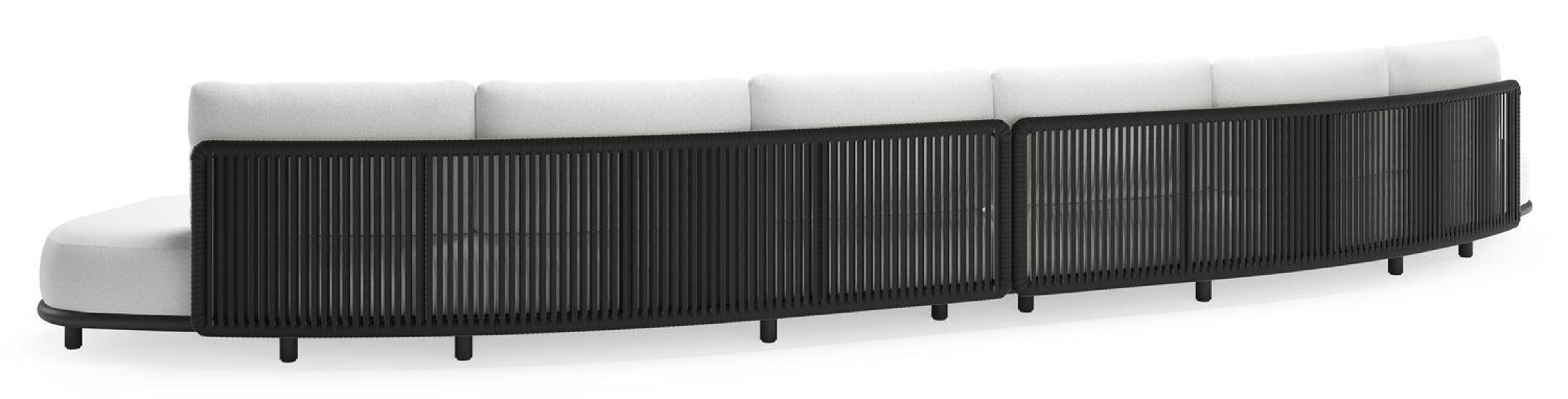 Lomano loungebank in zwart aluminium en beige verticaal geweven luxe vlakke rope met ego birch all weather solica kussen