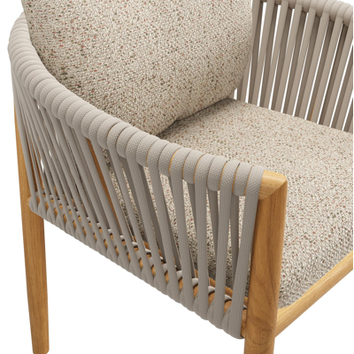 Organo tuinstoel in teak en beige verticaal geweven luxe vlakke rope met zitkussen in All Weather Cosytica Bora Jungle