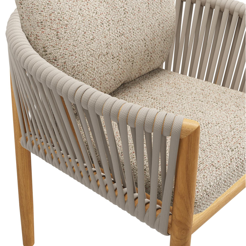 Organo tuinstoel in teak en beige verticaal geweven luxe vlakke rope met zitkussen in All Weather Cosytica Bora Jungle