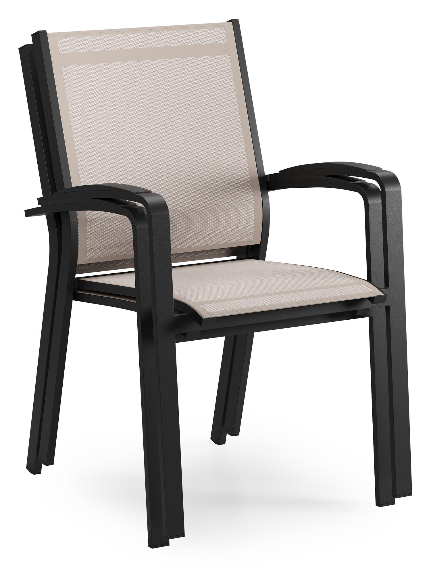 Chaise de jardin empilable Lioni en alumium noir et textilène simple beige