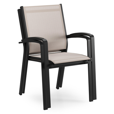 Lioni stapelbare tuinstoel in zwart aluminium en beige single textilene