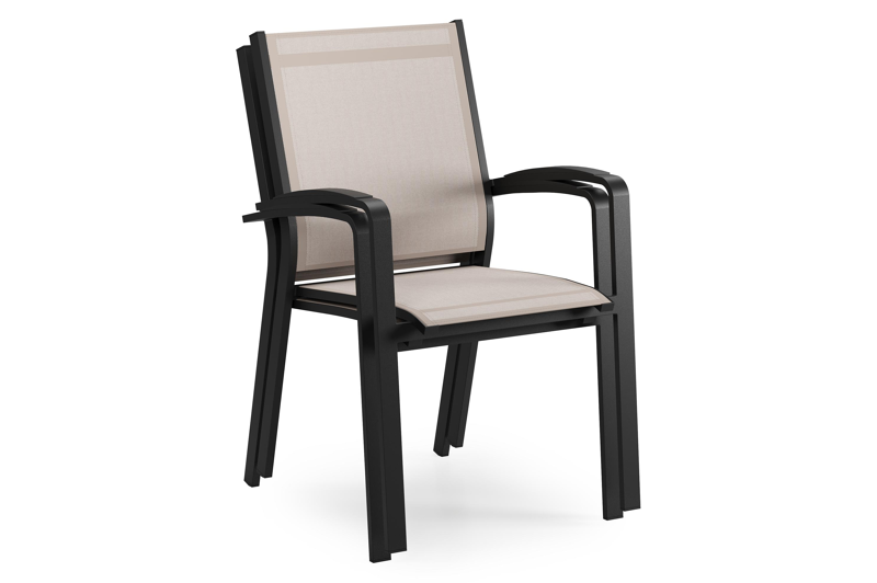 Lioni stapelbare tuinstoel in zwart aluminium en beige single textilene