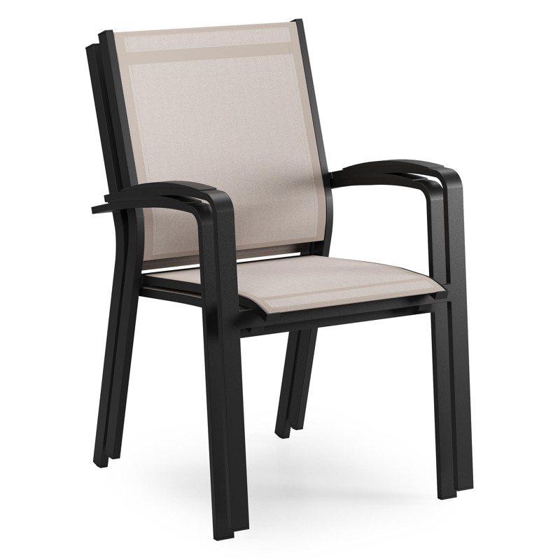 Lioni stapelbare tuinstoel in zwart aluminium en beige single textilene