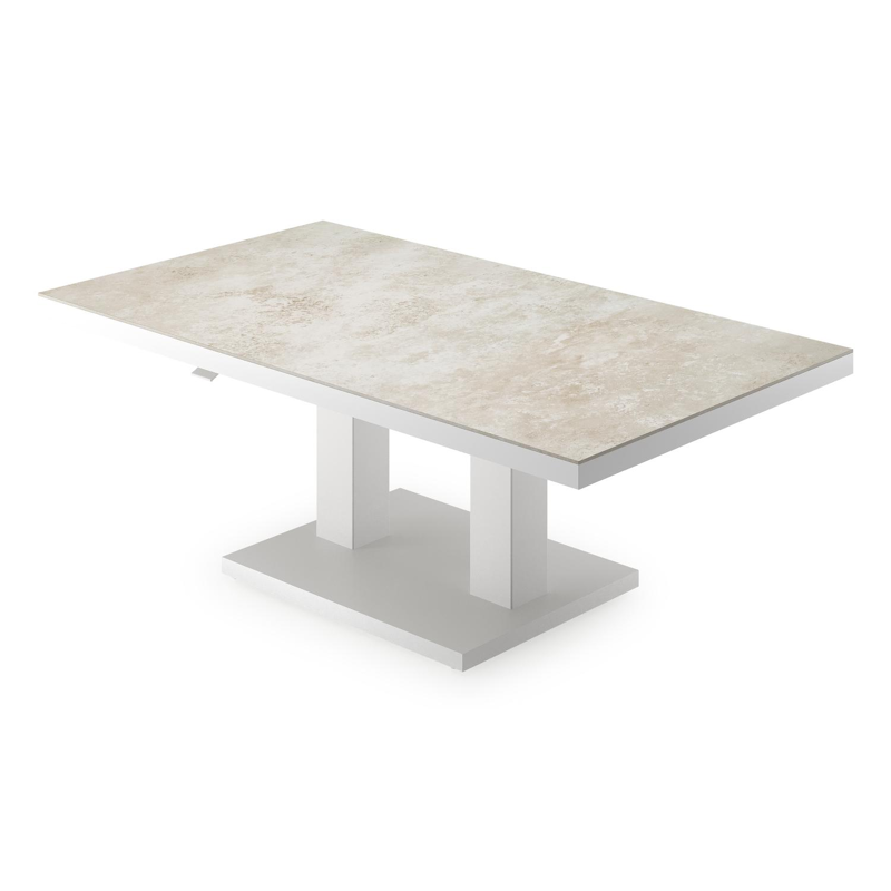 Cirello pop-up loungetafel rechthoekig in wit aluminium en volkeramiek Rapolano - L 140 x B 80 x H 72 cm