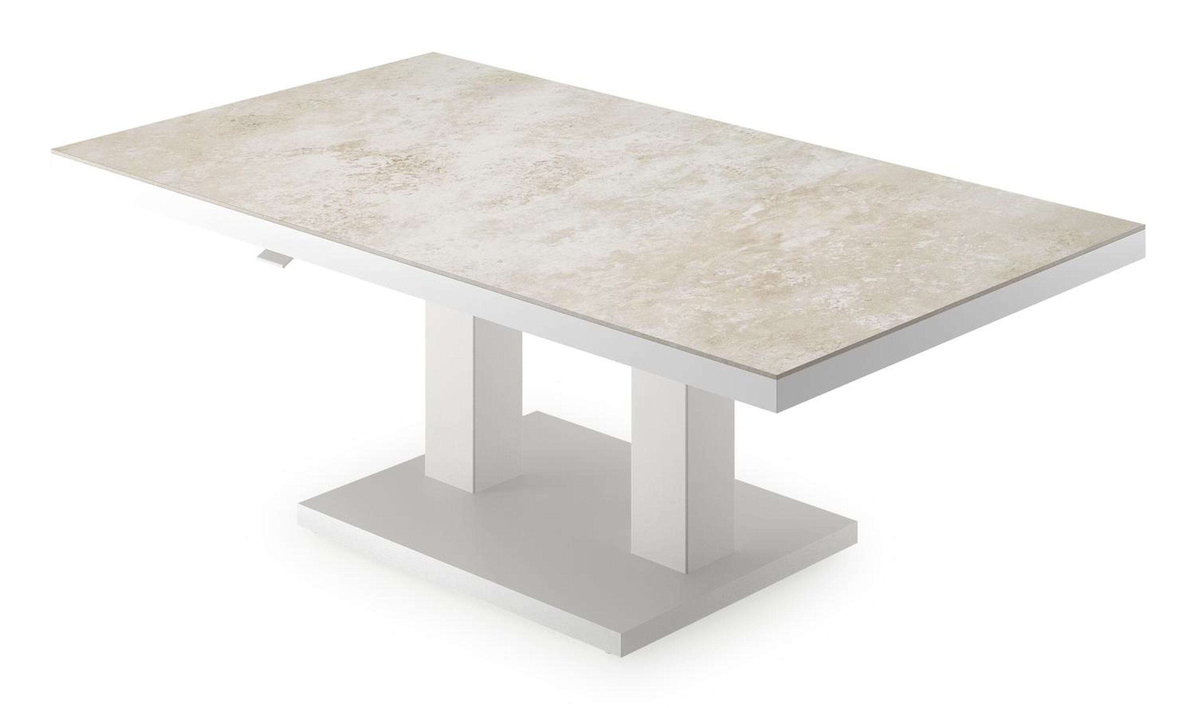 Cirello pop-up loungetafel rechthoekig in wit aluminium en volkeramiek Rapolano - L 140 x B 80 x H 72 cm