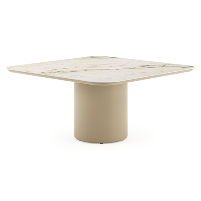 Amico tuintafel afgerond vierkant in beige aluminium en volkeramiek Colorado Dunes - L 148 x B 148 x H 73.5 cm