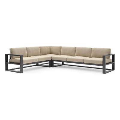 Verato loungehoek in zwart aluminium met althea camel all weather cosytica kussen