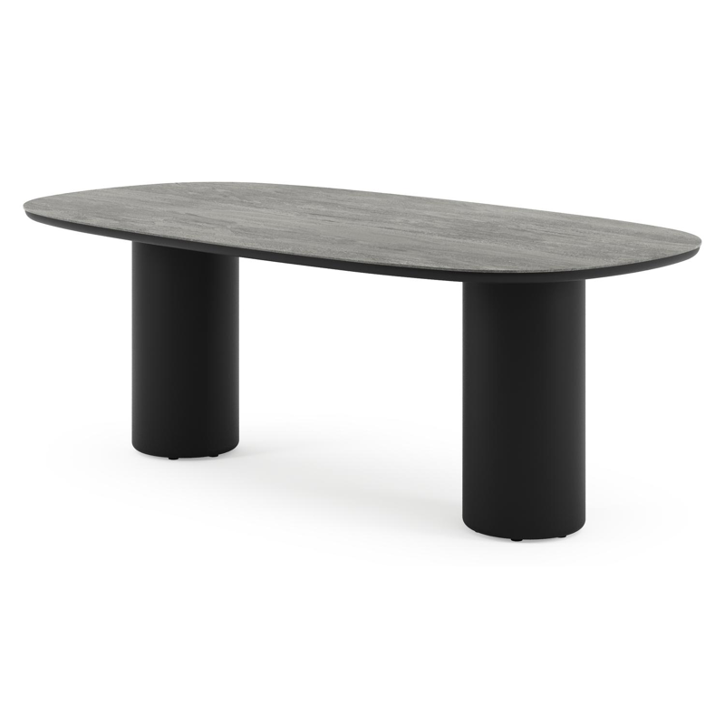 Amico tuintafel bombo in zwart aluminium en volkeramiek Aspen Grey - L 210 x B 110 x H 73.5 cm