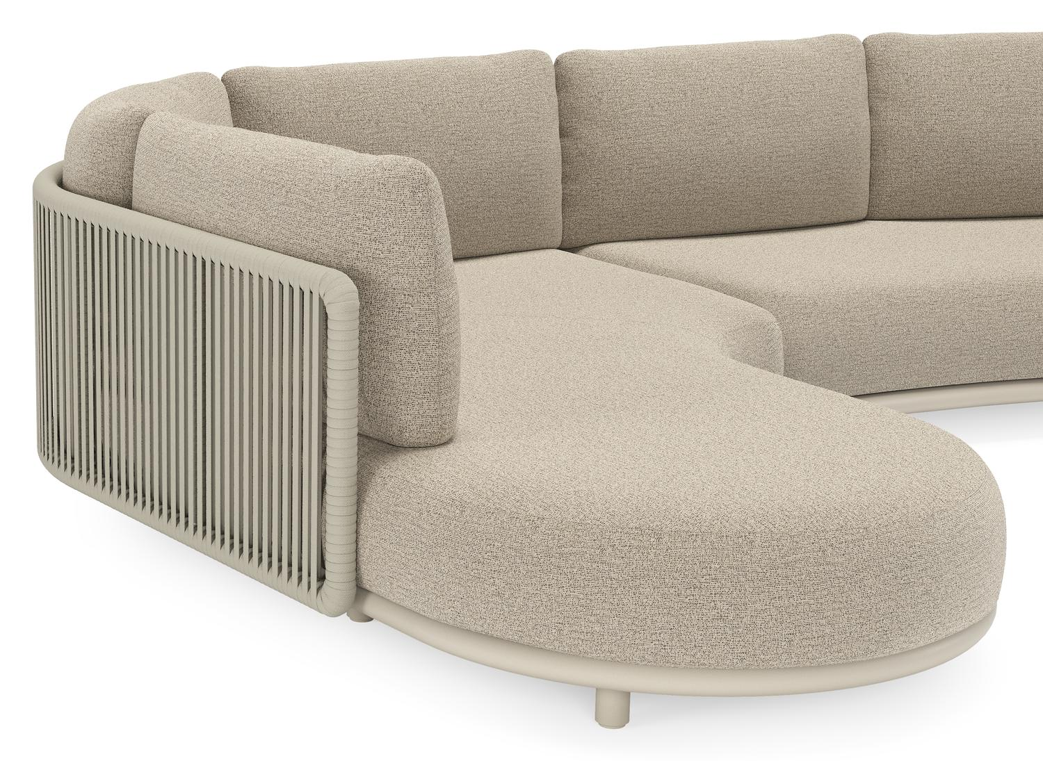 Lomano loungehoek in beige aluminium en beige verticaal geweven luxe vlakke rope met Catania Beige all weather cosytica