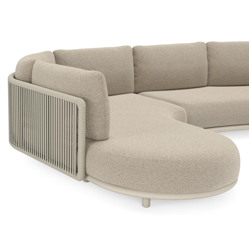 Lomano loungehoek in beige aluminium en beige verticaal geweven luxe vlakke rope met Catania Beige all weather cosytica