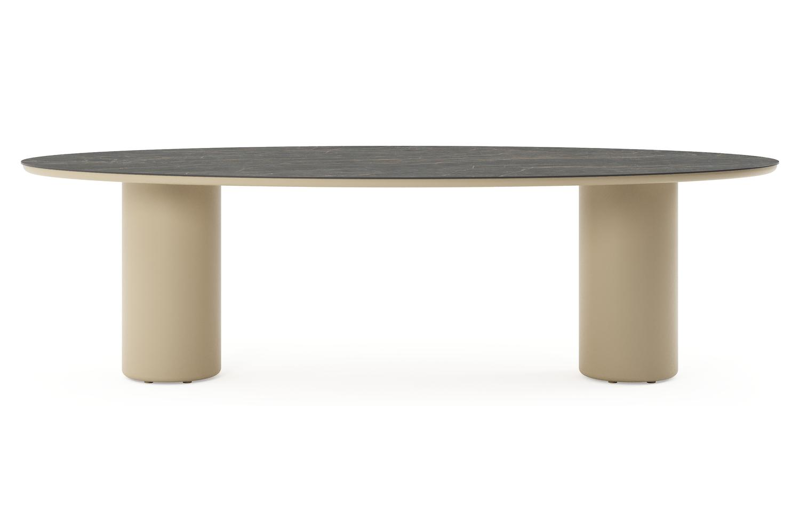 Amico tuintafel ovaal in beige aluminium en volkeramiek Black Obsession - L 260 x B 125 x H 73.5 cm