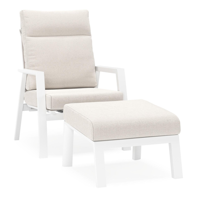 Mismo loungestoel in wit aluminium met beige weather+ softtouch kussens