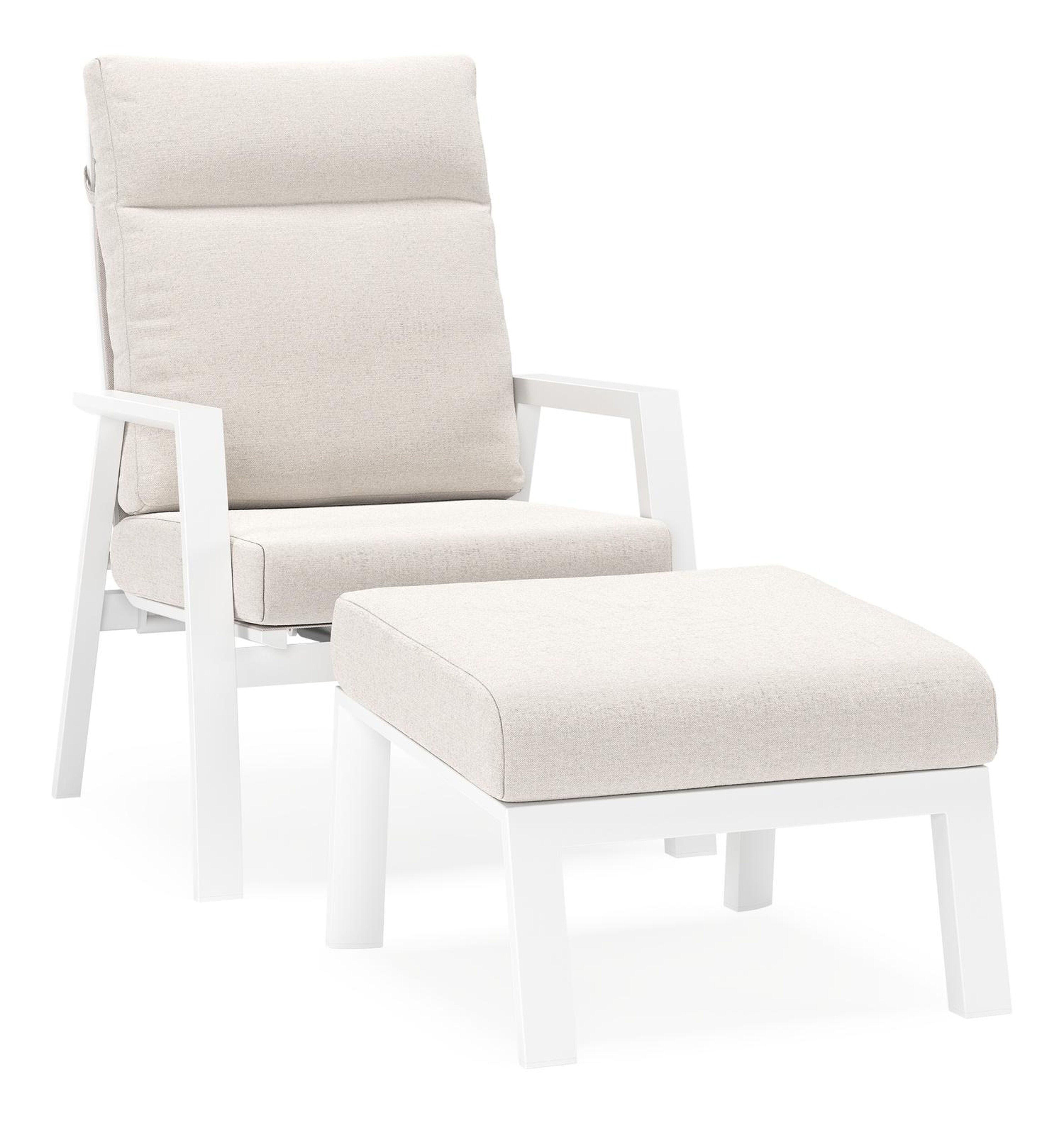 Mismo loungestoel in wit aluminium met beige weather+ softtouch kussens