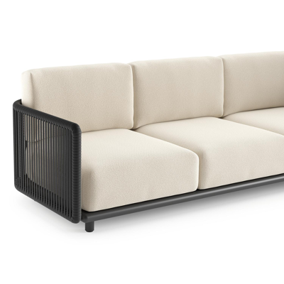 Organo loungebank in zwart aluminium en zwart verticaal geweven luxe vlakke rope met althea off white all weather Cosytica kussen