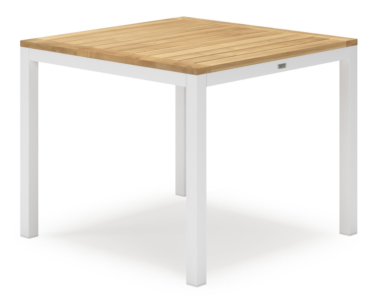 Feltro ensemble de jardin carré en aluminium blanc en teck natural finish avec 4 chaises de jardin Madura