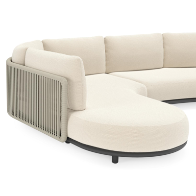 Lomano loungehoek in zwart aluminium en beige verticaal geweven luxe vlakke rope met Althea Off White all weather cosytica