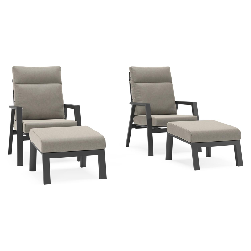 Set van 2 Mismo loungestoelen in zwart aluminium met grijs Weather+ Softtouch kussen