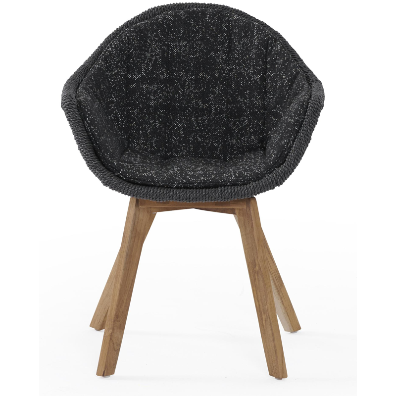 Pagino tuinstoel in teak en naturel wicker met kussen in tweed raven all weather sunbrella® luxe