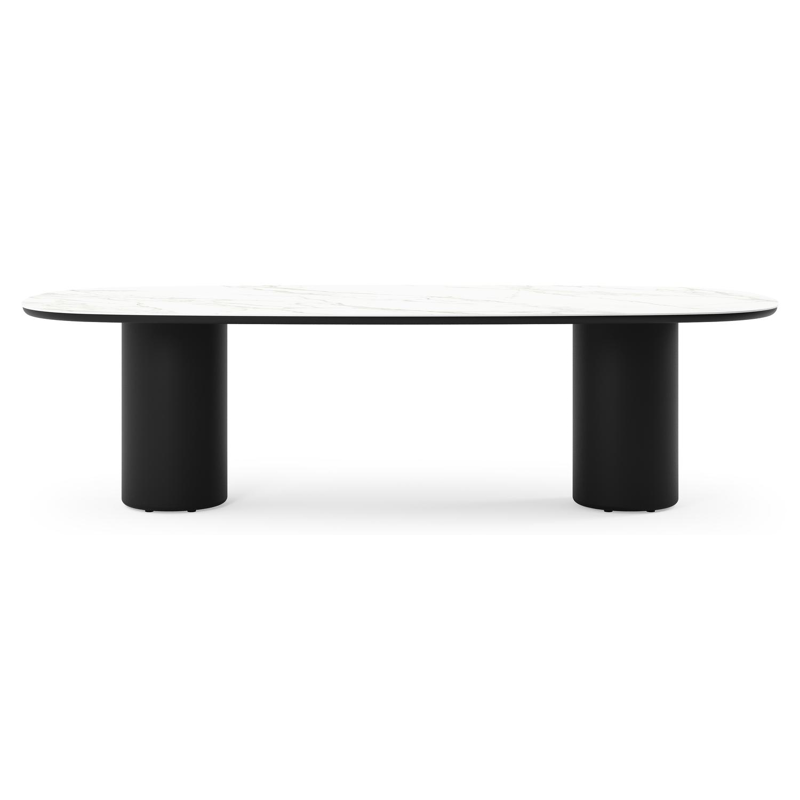 Table de jardin Amico bombo en aluminium noir et céramique pleine Calacatta - Lg. 270 x Lrg. 125 x Haut. 74 cm