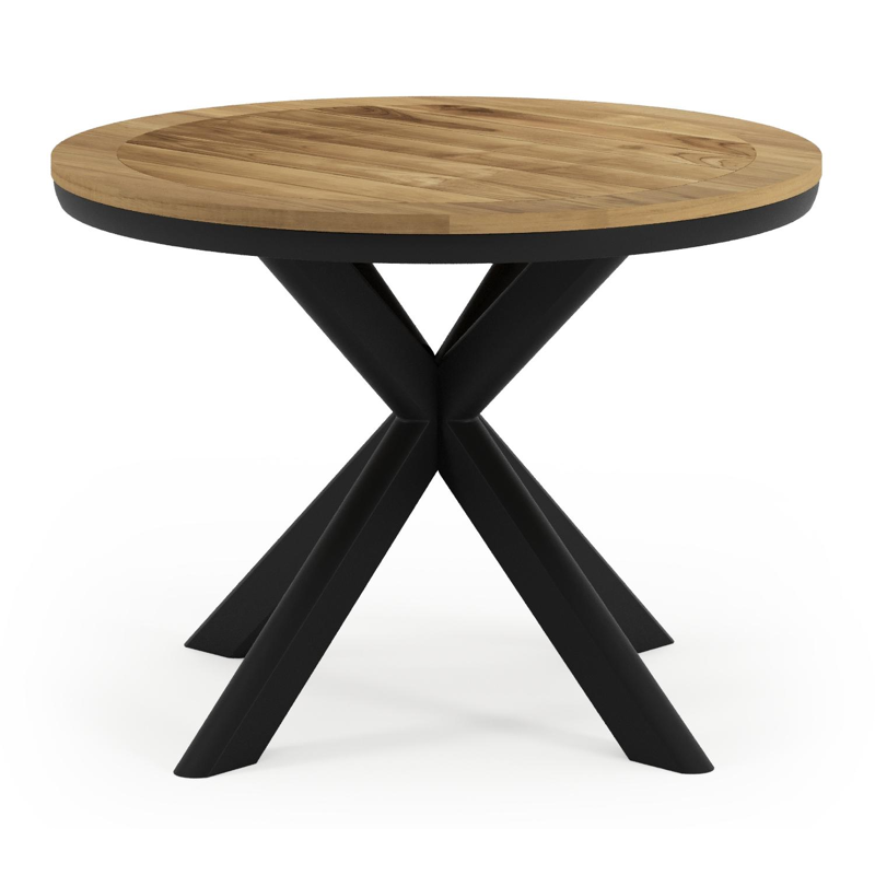 Pamplona tuintafel in zwart aluminium en teak - Dia. 105 x H 72 cm