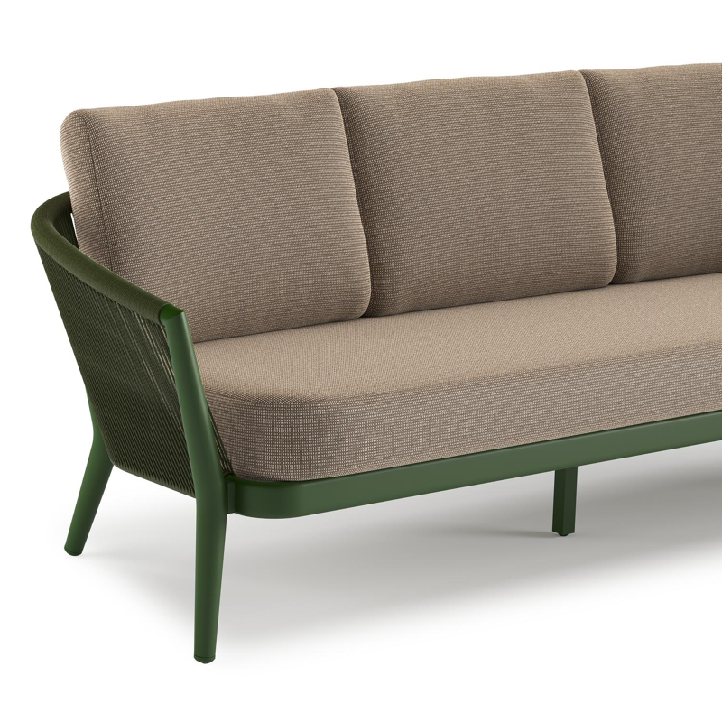 Orso loungeset in groen aluminium en groen verticaal geweven ronde rope met Firenze Earth all weather solica kussen