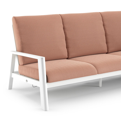 Canapé de jardin Cirello en aluminium blanc et coussins en all weather sunbrella® luxe lopi fawn